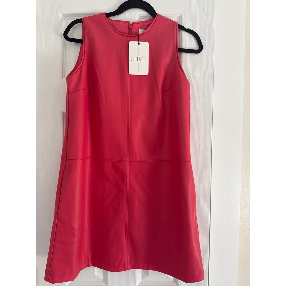 Sedge NWT Coral Faux Leather Shift Dress Size XS Sleeveless Mini Dress